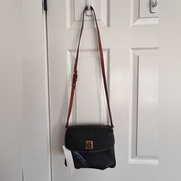 NWT Dooney & Bourke Black Mini Eliza Crossbody Bag with Brown Strap - Picture 10 of 11